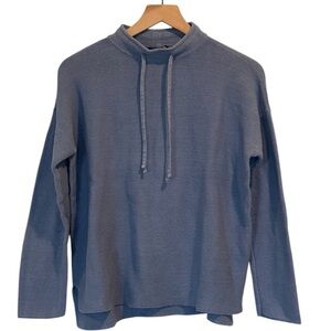 Eileen Fisher Blue Long-Sleeve Pullover, Mock Neck With Drawstring,Textured, S/P